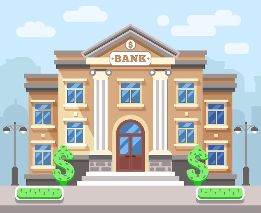 ilustração de um banco e sua diferença para uma corretora de valores