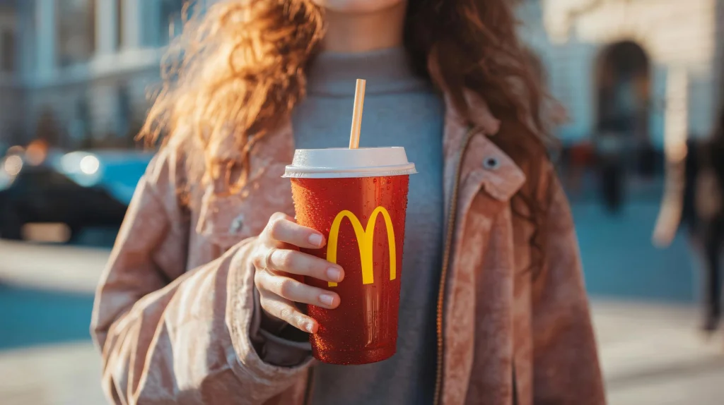 comprar ações do McDonald's, menina segurando copo do McDonald's